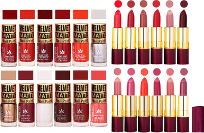 

Aroma Care Matte Nail Polish Combo of 12 pcs with Dry Matte Lipstick Set of 12 Pcs(Set of 24)