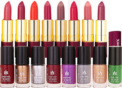 

Aroma Care nail polish 8 awesome colors for daily wear long lasting with Dry Matte Lipstick 8 Pcs(Set of 16)