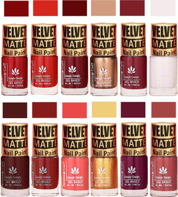 

Aroma Care Velvet Matte Nail Paint Combo Offer Red, Maroon, Golden, Mauve, White, Brown, Tan, Pink, Plum, Nude(Pack of 12)