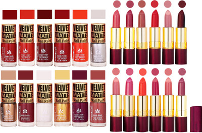 

Aroma Care 100% Genuine Matte Nail Polish Sets of 12 Pcs in Wholesale Rate with Dry Matte Lipstick Set of 12 Pcs(Set of 24)