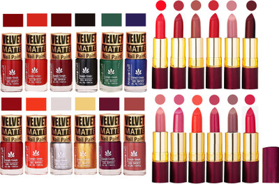 

Aroma Care Velvet Matt Nail Polish Set of 12 Pcs Combo with Dry Matte Lipstick Set of 12 Pcs(Set of 24)