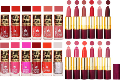 

Aroma Care 100% Pure Dull Matt Nail Polish Sets with Dry Matte Lipstick Set of 12 Pcs(Set of 24)