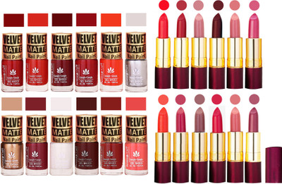

Aroma Care Matte Nail Polish Combo of 12 pcs with Dry Matte Lipstick Set of 12 Pcs(Set of 24)