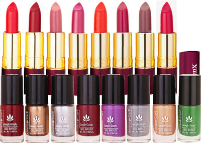 

Aroma Care Nail Polish Set for Women Modern Shades Glossy Finish High Quality in with Dry Matte Lipstick 8 Pcs(Set of 16)