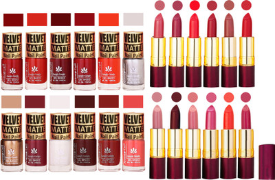 

Aroma Care Matte Nail Polish Combo of 12 pcs with Dry Matte Lipstick Set of 12 Pcs(Set of 24)
