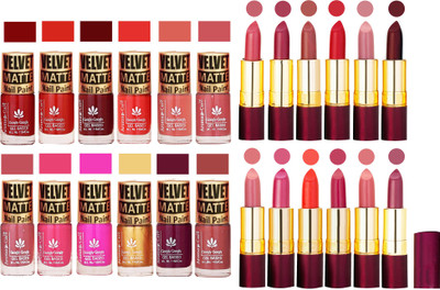 

Aroma Care Velvet Matt Nail Polish Set of 12 Pcs Combo with Dry Matte Lipstick Set of 12 Pcs(Set of 24)