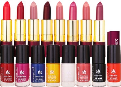 

Aroma Care Nail Polish Sets of 8 Pcs High Quality, Glossy Finish with Dry Matte Lipstick 8 Pcs(Set of 16)