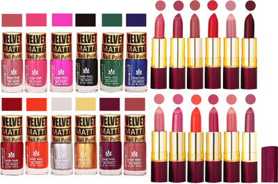 

Aroma Care 100% Genuine Matte Nail Polish Sets of 12 Pcs in Wholesale Rate with Dry Matte Lipstick Set of 12 Pcs(Set of 24)
