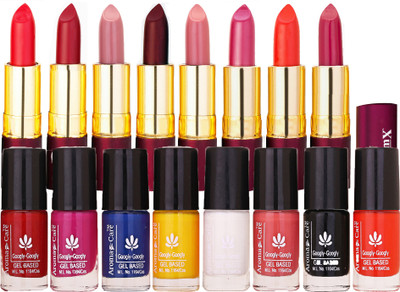 

Aroma Care nail polish 8 awesome colors for daily wear long lasting with Dry Matte Lipstick 8 Pcs(Set of 16)