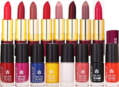 

Aroma Care Nail Polish for Women Modern Shades Glossy Finish High Quality with Dry Matte Lipstick 8 Pcs(Set of 16)