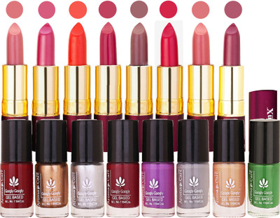 

Aroma Care nail polish 8 awesome colors for daily wear long lasting with Dry Matte Lipstick 8 Pcs(Set of 16)