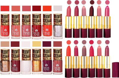 

Aroma Care Dull Velvet Matte Quick Dry Nail Polish Combo 12 Pcs with Dry Matte Lipstick Set of 12 Pcs(Set of 24)