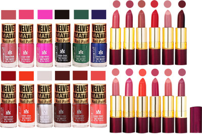 

Aroma Care Matte Nail Polish Combo of 12 pcs with Dry Matte Lipstick Set of 12 Pcs(Set of 24)