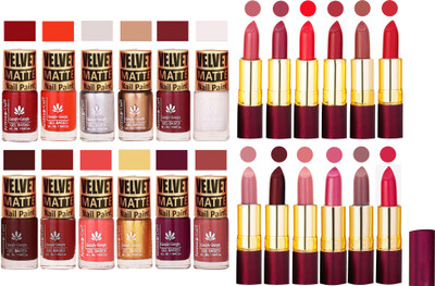 

Aroma Care 100% Genuine Matte Nail Polish Sets of 12 Pcs in Wholesale Rate with Dry Matte Lipstick Set of 12 Pcs(Set of 24)