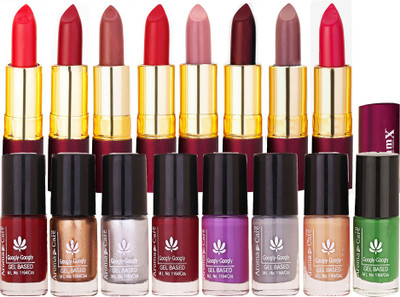 

Aroma Care Colorful Bottles Multicolor Nail Polish Combo for Routine Use with Dry Matte Lipstick 8 Pcs(Set of 16)