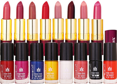 

Aroma Care Long Lasting Shiny Modern Colorful Bottles Nail Polish Combo 8 pcs with Dry Matte Lipstick 8 Pcs(Set of 16)