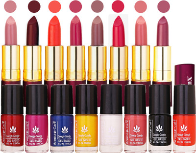 

Aroma Care Introducing Nail Paint Combo fer by Multicolor with Dry Matte Lipstick 8 Pcs(Set of 16)