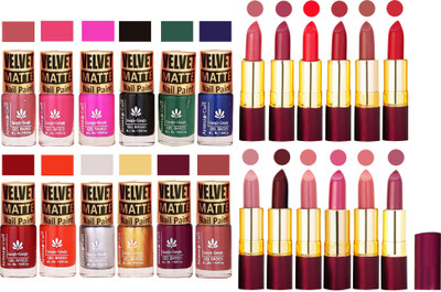 

Aroma Care 100% Genuine Matte Nail Polish Sets of 12 Pcs in Wholesale Rate with Dry Matte Lipstick Set of 12 Pcs(Set of 24)