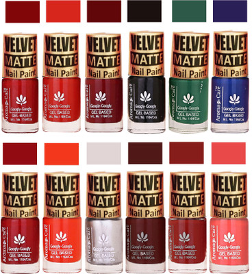 

Aroma Care Quick Dry Velvet Dull Matte Nail Polish Combo Red, Maroon, Black, Green, Blue, Orange, Golden, Brown, Tan, Pink(Pack of 12)