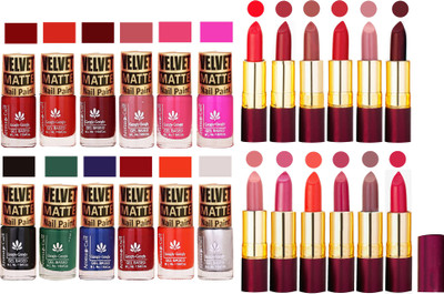 

Aroma Care Matte Nail Polish Combo of 12 pcs with Dry Matte Lipstick Set of 12 Pcs(Set of 24)