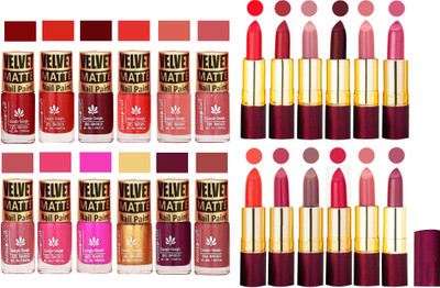 

Aroma Care Velvet Matt Nail Polish Set of 12 Pcs Combo with Dry Matte Lipstick Set of 12 Pcs(Set of 24)