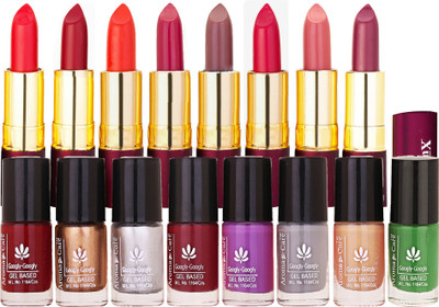 

Aroma Care nail polish 8 awesome colors for daily wear long lasting with Dry Matte Lipstick 8 Pcs(Set of 16)
