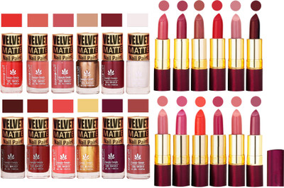 

Aroma Care Multicolor Velvet Matte Nail Polish Sets of 12 Pcs with Dry Matte Lipstick Set of 12 Pcs(Set of 24)