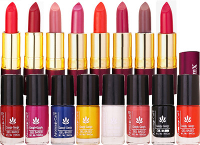 

Aroma Care Colorful Bottles Multicolor Nail Polish Combo for Routine Use with Dry Matte Lipstick 8 Pcs(Set of 16)