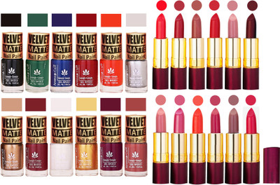 

Aroma Care Velvet Matt Nail Polish Set of 12 Pcs Combo with Dry Matte Lipstick Set of 12 Pcs(Set of 24)