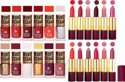 

Aroma Care 100% Genuine Matte Nail Polish Sets of 12 Pcs in Wholesale Rate with Dry Matte Lipstick Set of 12 Pcs(Set of 24)