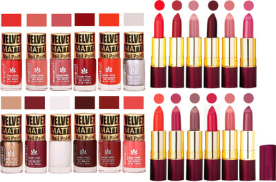 

Aroma Care 100% Pure Dull Matt Nail Polish Sets with Dry Matte Lipstick Set of 12 Pcs(Set of 24)