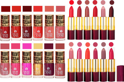 

Aroma Care Velvet Matt Nail Polish Set of 12 Pcs Combo with Dry Matte Lipstick Set of 12 Pcs(Set of 24)