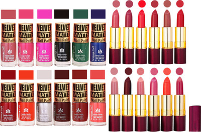 

Aroma Care Matte Nail Polish Combo of 12 pcs with Dry Matte Lipstick Set of 12 Pcs(Set of 24)
