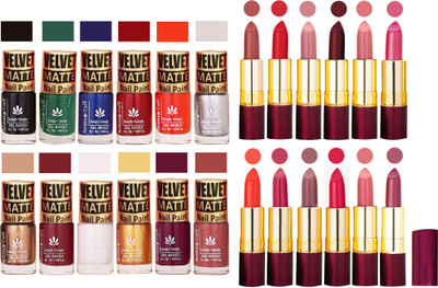 

Aroma Care Velvet Matt Nail Polish Set of 12 Pcs Combo with Dry Matte Lipstick Set of 12 Pcs(Set of 24)