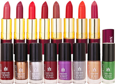 

Aroma Care Nail Polish Set for Women Modern Shades Glossy Finish High Quality in with Dry Matte Lipstick 8 Pcs(Set of 16)