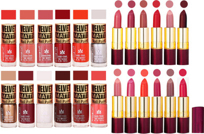 

Aroma Care 100% Pure Dull Matt Nail Polish Sets with Dry Matte Lipstick Set of 12 Pcs(Set of 24)