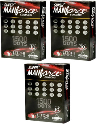 Manforce Litchi Flavoured - 1500 Dots Combo 3 (Concealed/Confidential Packaging) Condom(Set of 3, 30S)