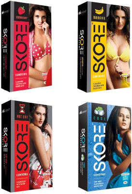

Skore Combo Pack - Strawberry, Banana, Not Out-Climex delay, Cool-Mint Flavoured (Concealed/Confidential Packaging) Condom(Set of 4, 40S)