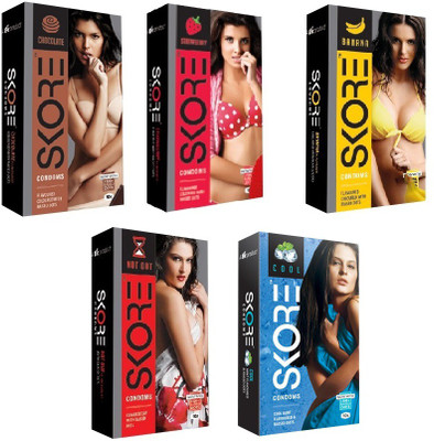 Skore Combo Pack - Chocolate, Strawberry, Banana, Not Out-Climex delay, Cool-Mint Flavoured (Concealed/Confidential Packaging) Condom(Set of 5, 50S)