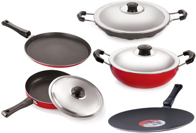NIRLON Cookware Set Induction Bottom Non-Stick Coated Cookware Set(PTFE (Non-stick), 5 - Piece)