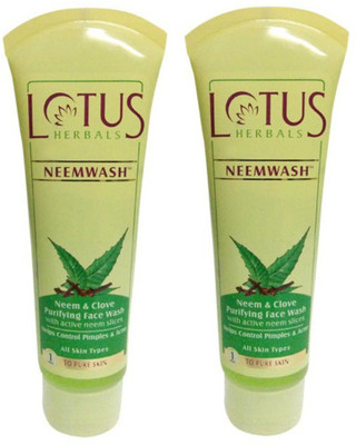 LOTUS HERBALS Neemwash Neem and Clove Purifying with Active Neem Slices (Pack of 2) Face Wash(80 g)