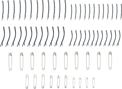 

Out Of Box Combo Of 24 Bob Pin 24 Side Pin 10 Piece Big Safety Pin 10 Piece Mixed Size Safety Pins Hair Clip, Bun Clip, Hair Pin, Back Pin(Black, Silver)