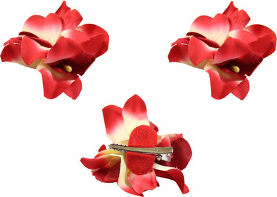 

HomeoCulture 2piecetorchid flower bright red and white Hair Pin(Red)