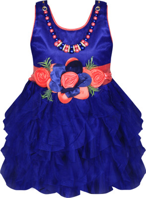 

mkb Girls Midi/Knee Length Casual Dress(Blue, Sleeveless