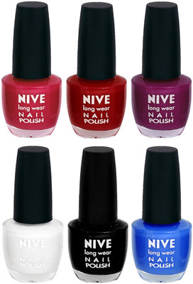 

Nive Colour Blast Nail Lacquer (Set of 6 Nail Polish) Pink,Pink,Purple,White,Black,Blue(Pack of 6)