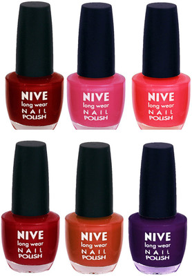 

Nive Colour Blast Nail Lacquer (Set of 6 Nail Polish) Red,Pink,Pink,Red,Brown,Purple(Pack of 6)