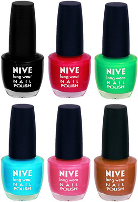

Nive Colour Blast Nail Lacquer (Set of 6 Nail Polish) Black,Pink,Green,Blue,Pink,Brown(Pack of 6)