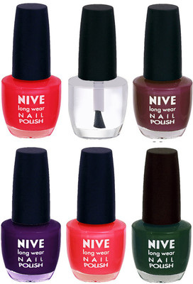 

Nive Colour Blast Nail Lacquer (Set of 6 Nail Polish) Red,Clear,Purple,Purple,Pink,Green(Pack of 6)