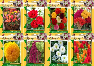 Airex Portulaca Mixed, Balsam, Zinnia Mixed, Cockscomb, Sungold, Amaranthus, White Zinnia, and Celosia Seed(25 per packet)