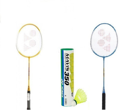 

Yonex Combo of 2 Yonex GR 303 Badminton Racquets + Mavis 350 Shuttle cock (pack of 6) Silver, Red, Black, Yellow, Blue Strung Badminton Racquet(G3 - 3.5 Inches, 90 g), Black;blue;red;silver;yellow